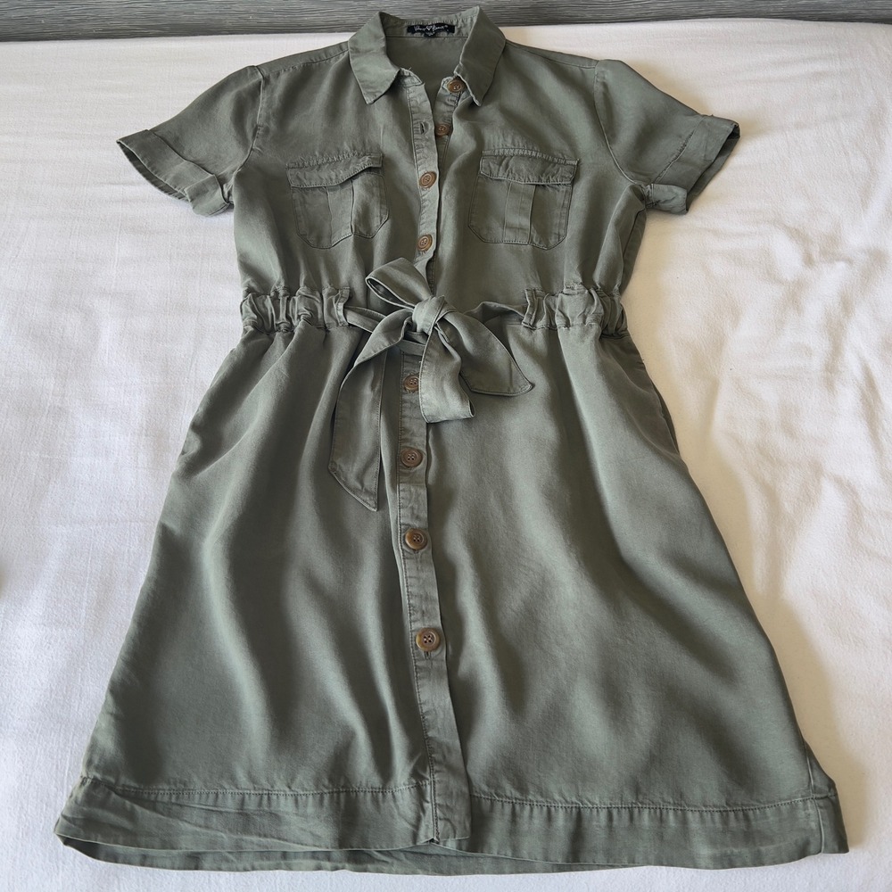 Velvet Heart Utility Shirt Dress Size S Small Olive Green Tencel GWT-50586